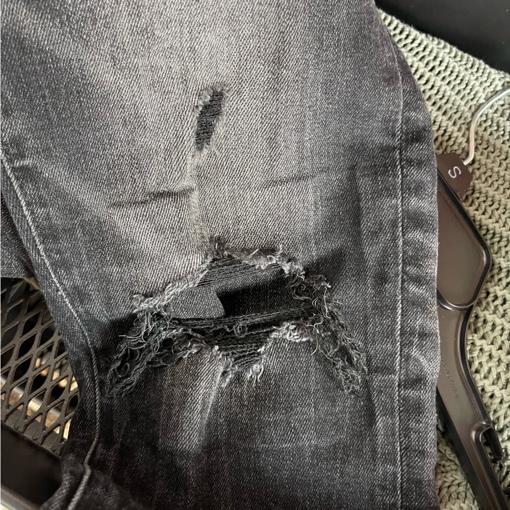 American Eagle Jeans‎ Skinny Black Dark Wash Distressed Ripped Frayed Cotton - Picture 7 of 9